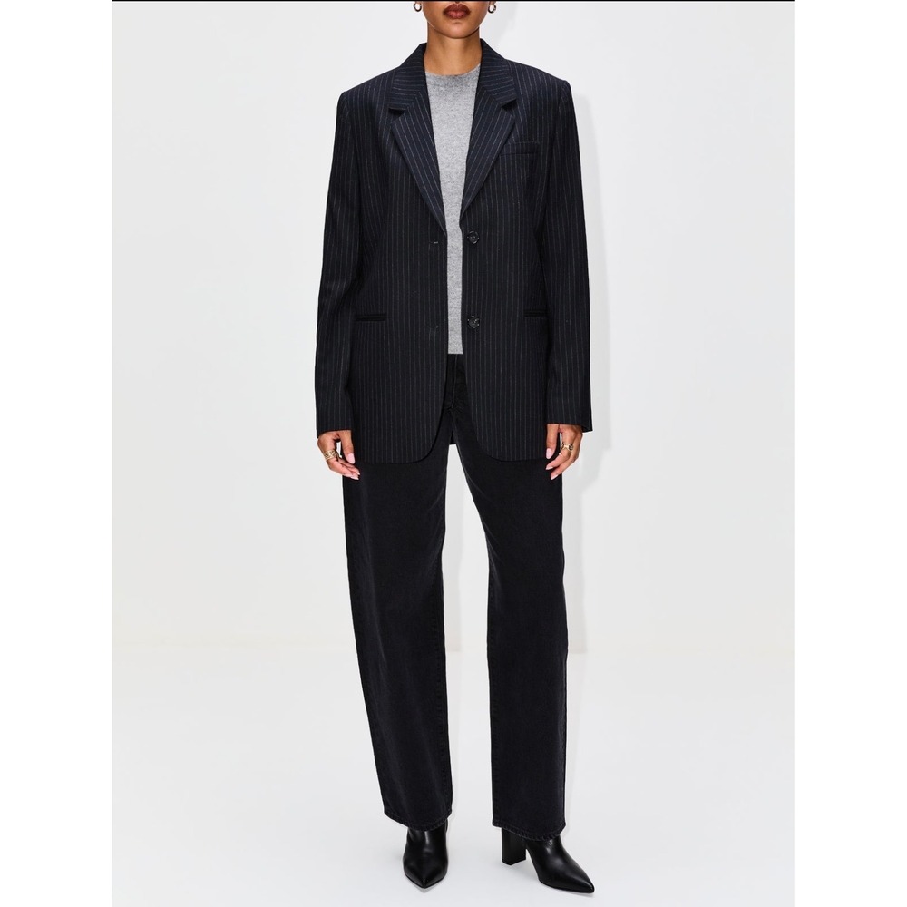TOTEME Tailored Pinstripe Suit Jacket Women's 42 Navy Wool Blazer Designer Lined